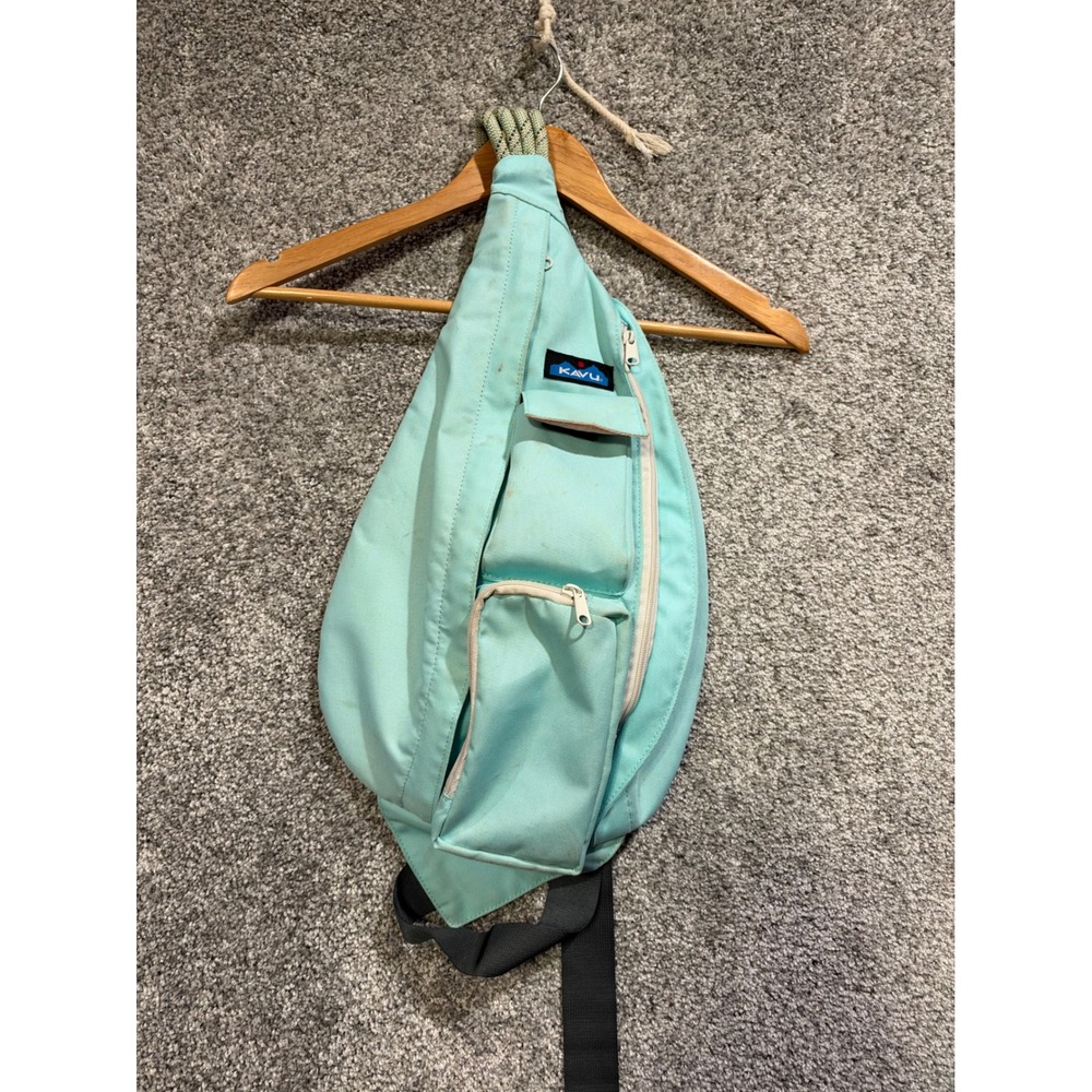 KAVU Rope Bag Unisex OS Aqua Blue Canvas Sling Backpack Outdoor Casual *